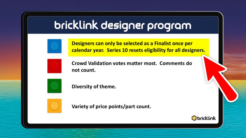 Designer finalist eligibility shared in BrickLink Designer Program Series 11 Webinar