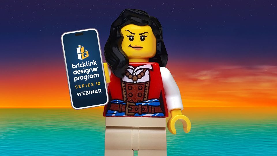 Lady Anne Anchor holiding mobile device with BrickLink Designer Program Series 11 Webinar