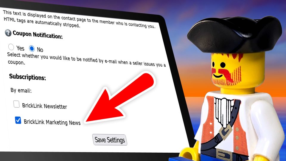 Merchant Steve changing Email Marketing settings in BrickLink account