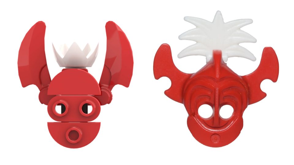 Click here to enlarge image King Kahuka's mask: BrickLink Designer versus classic part