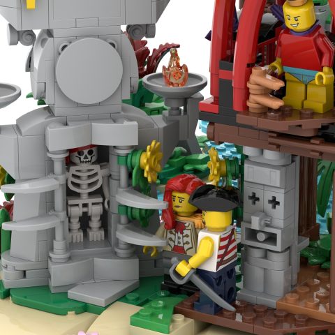 Pirates investigating the moai prison on “Mysterious Isle” by 7DeadlyBricks