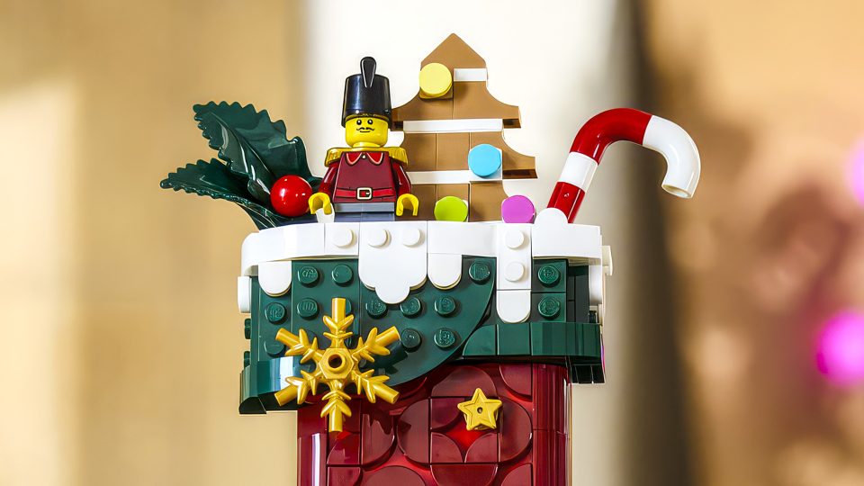 Close-up in the Imperial Minifigure on top of 40958 Christmas Stocking 